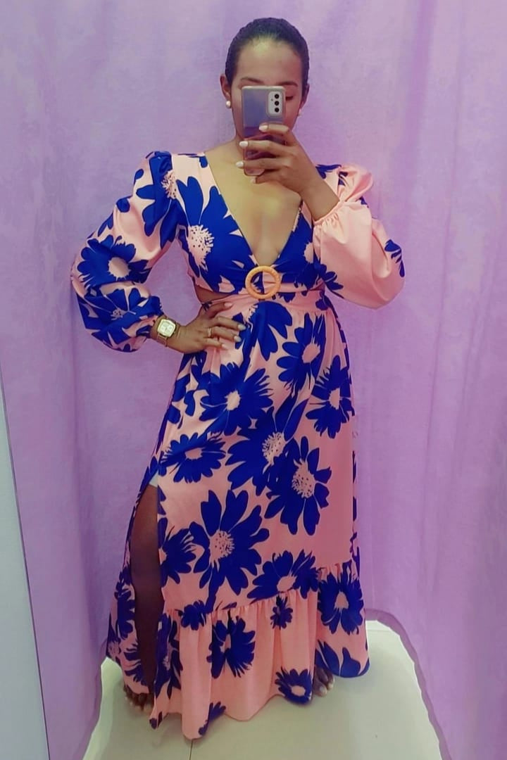 Vestido Longo Com Manga