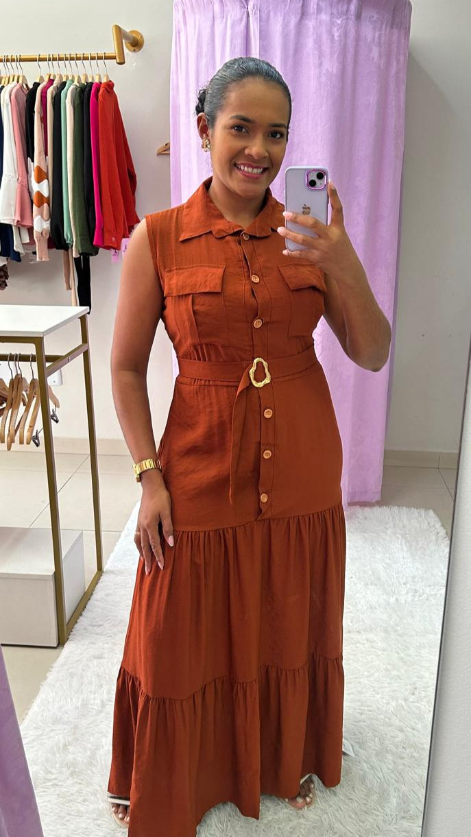 Vestido Longo Botão